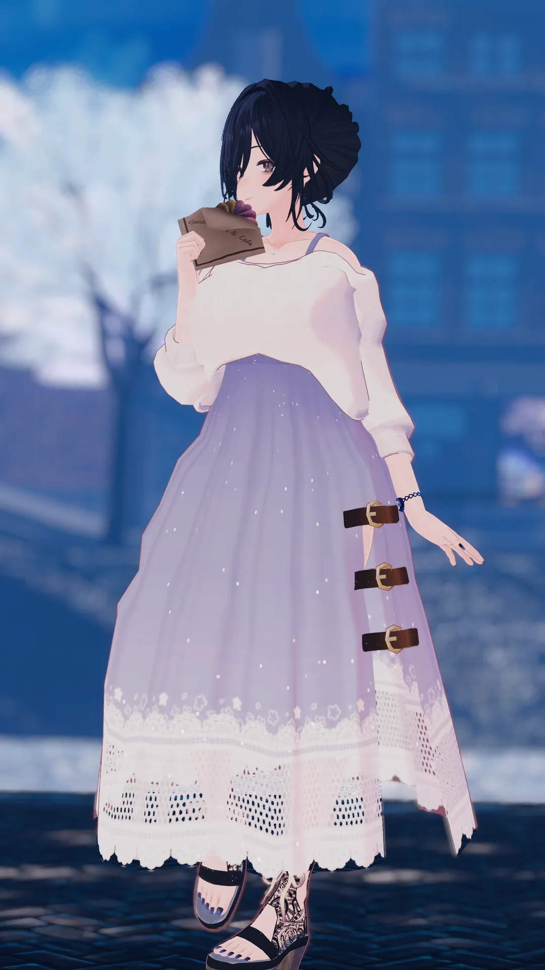 夜桜の下で街歩き