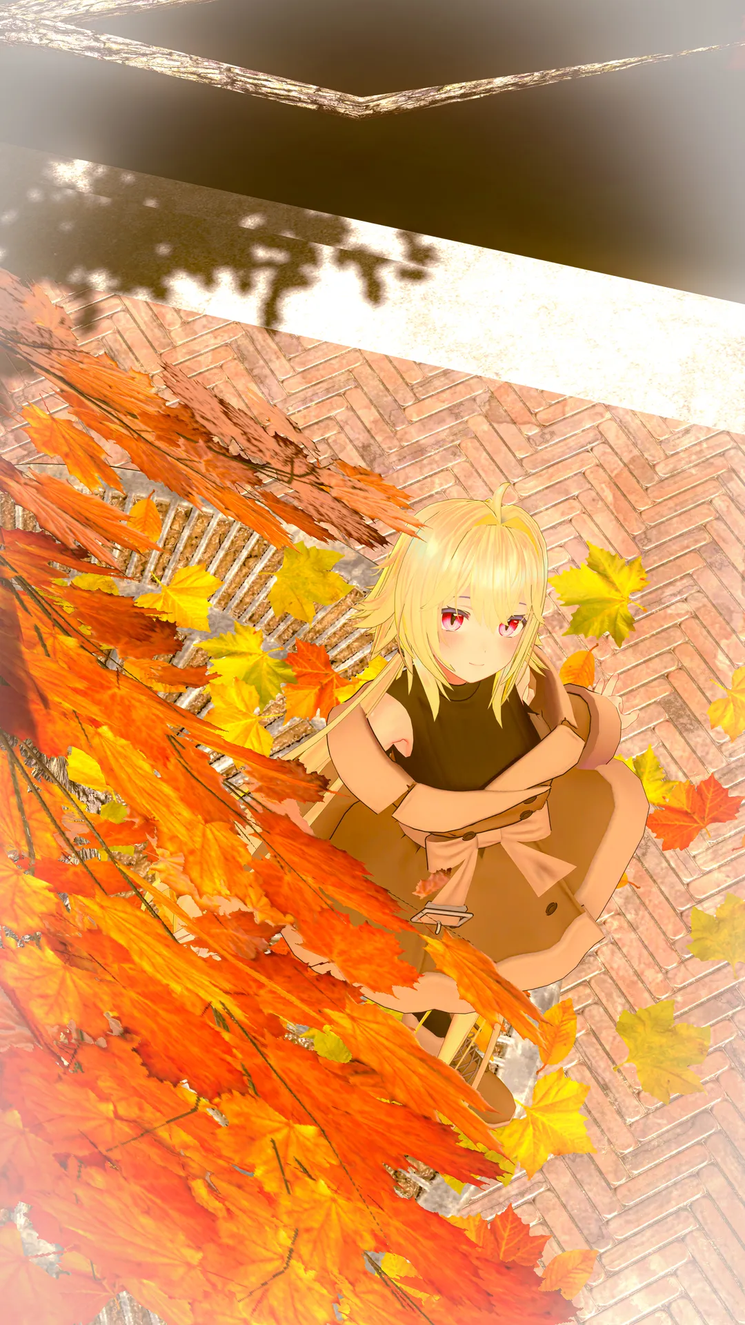 紅葉の絨毯の上でお散歩