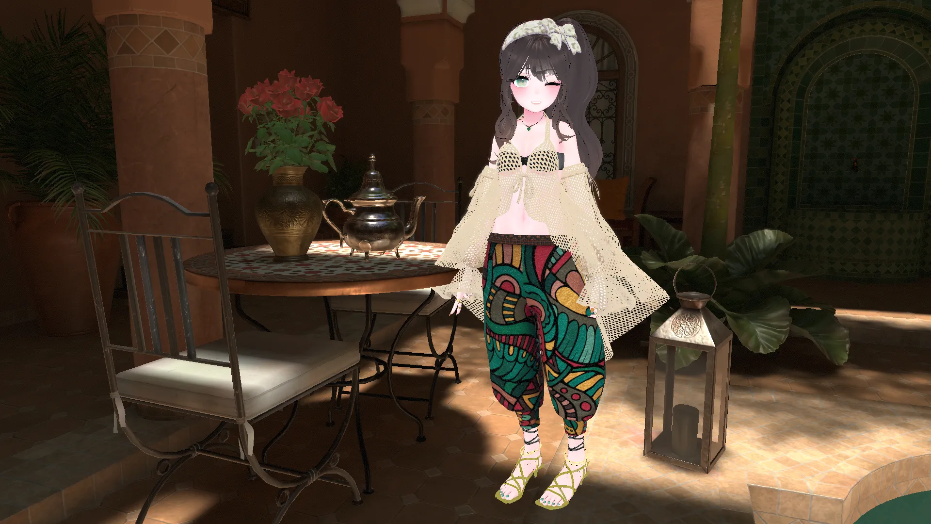 桔梗フォークロア=サルエルコーデ