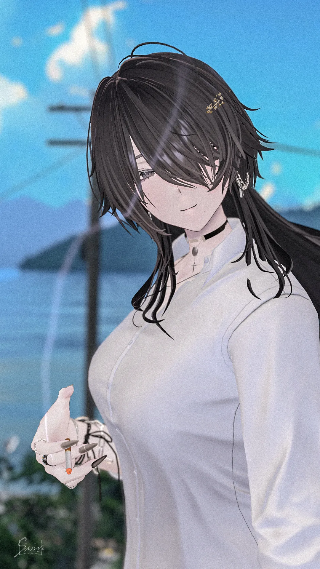 玲來　白シャツ