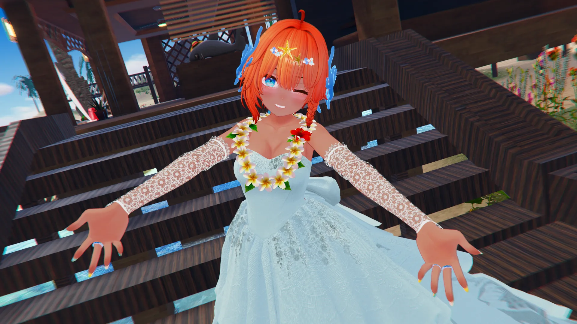 桔梗コーラルウェディングコーデ