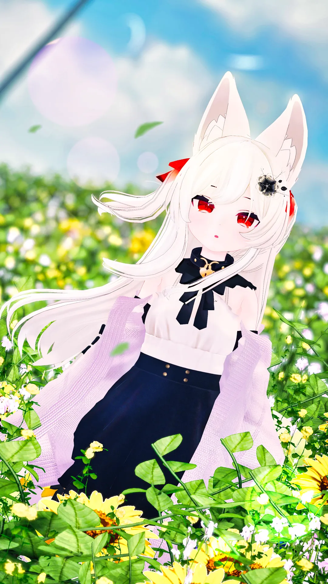 白髪赤目ツーサイドアップケモ耳美少女