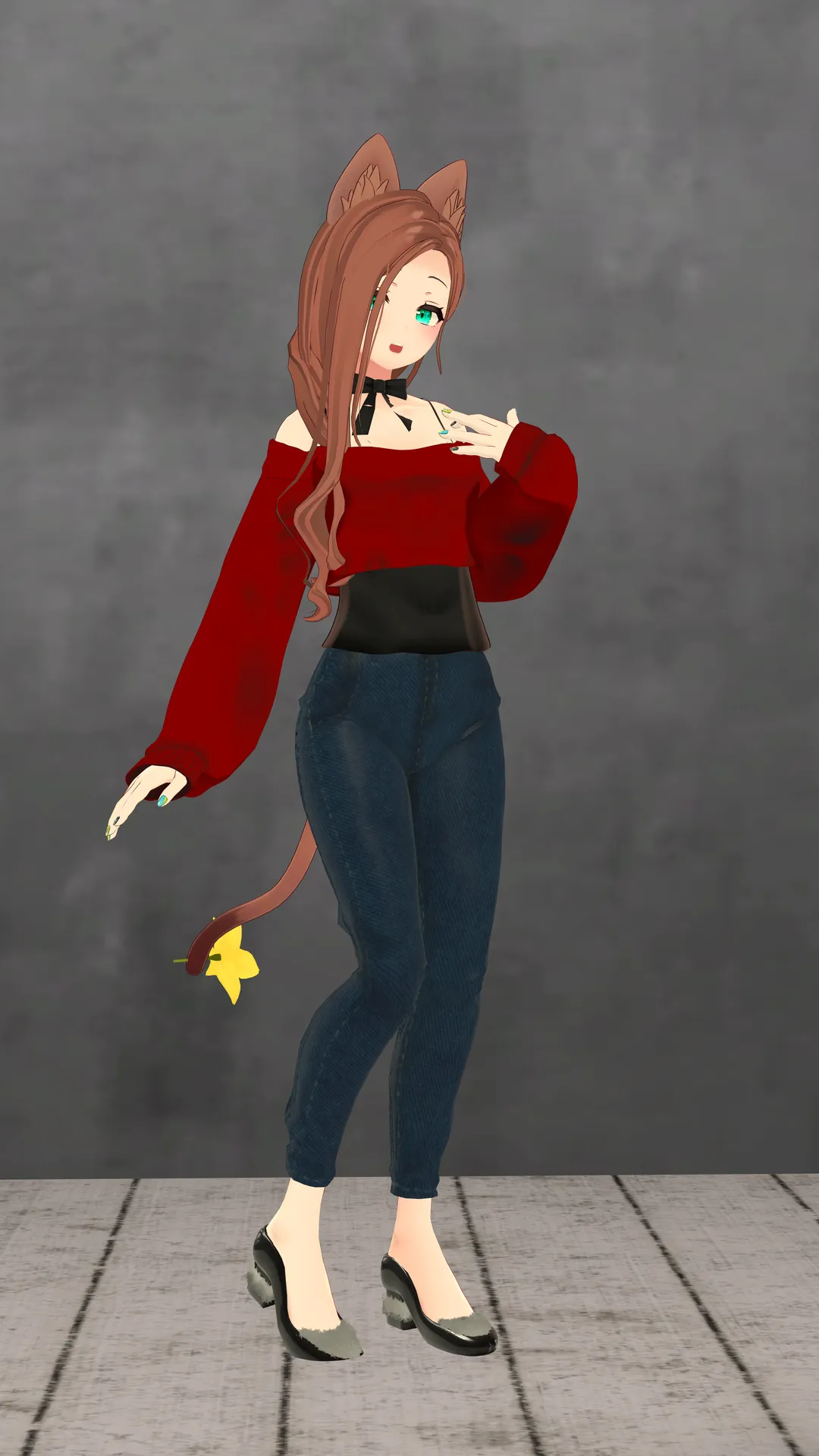 沙猫：デニムコーデ