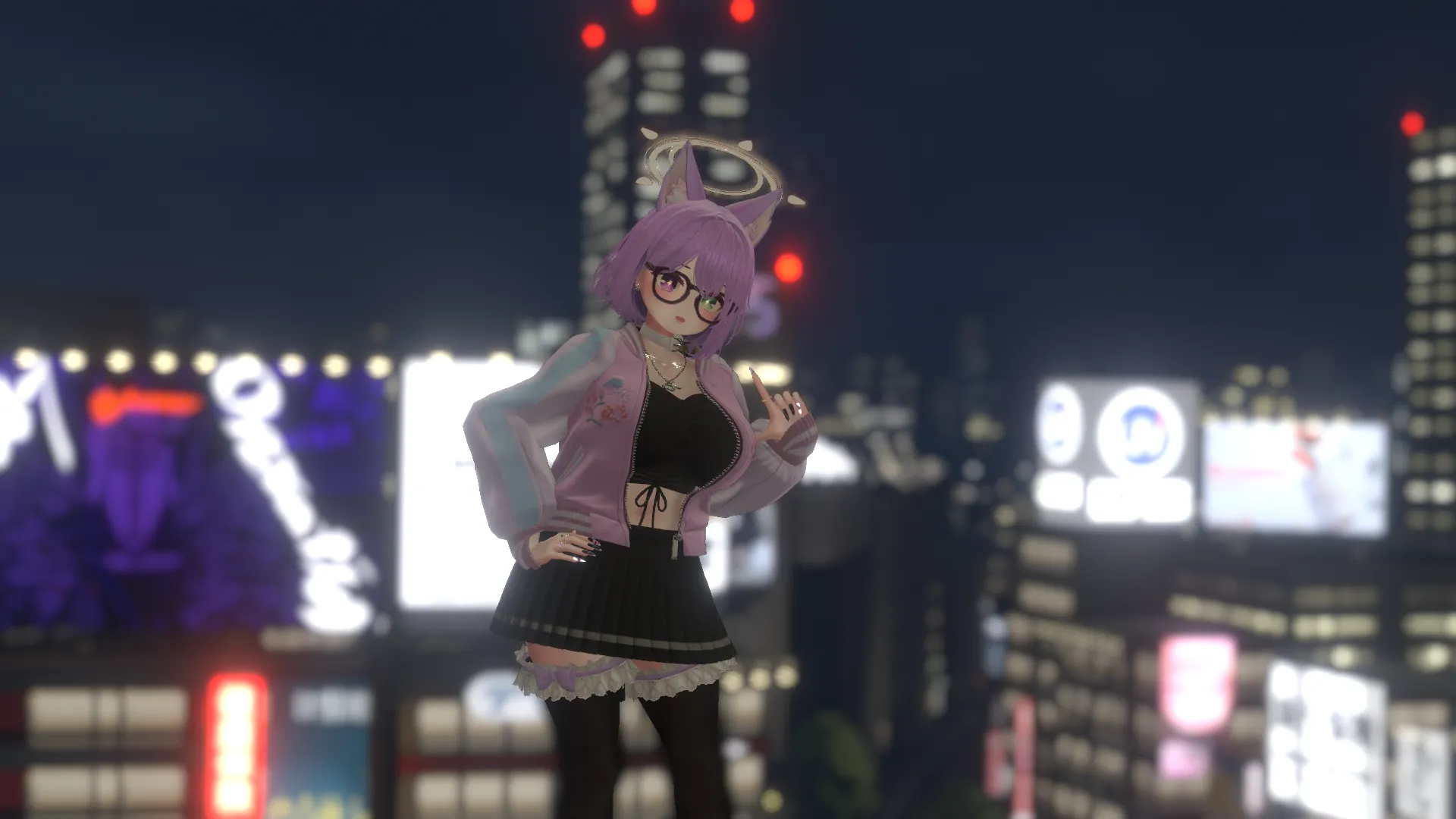 夜景とスカジャンと閃花ちゃん