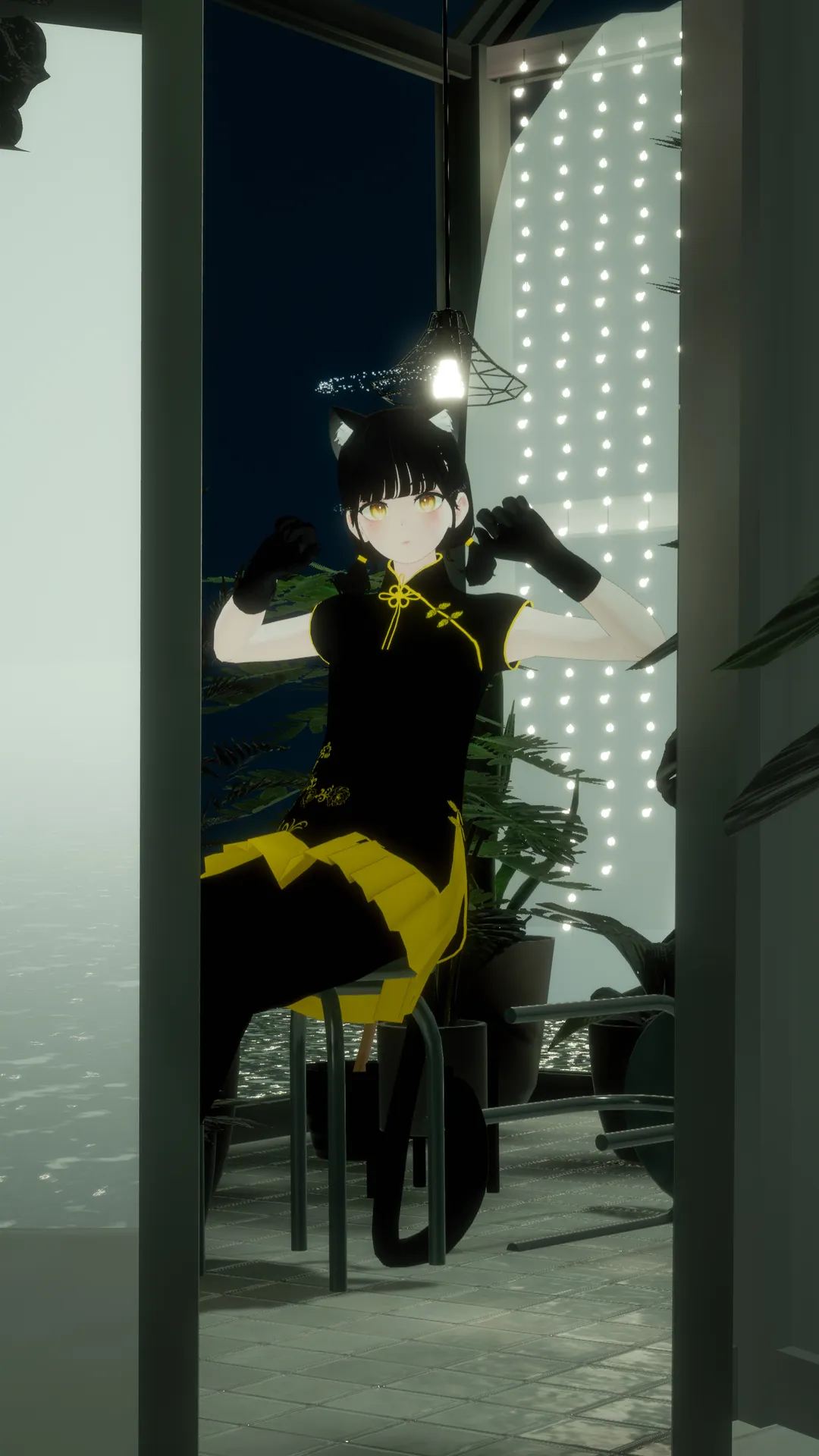 チャイナ服の黒猫